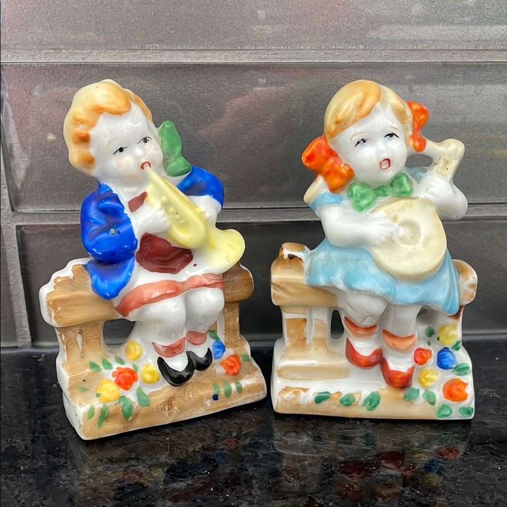 Vintage  Hand-Painted Musician Figurines from Japan